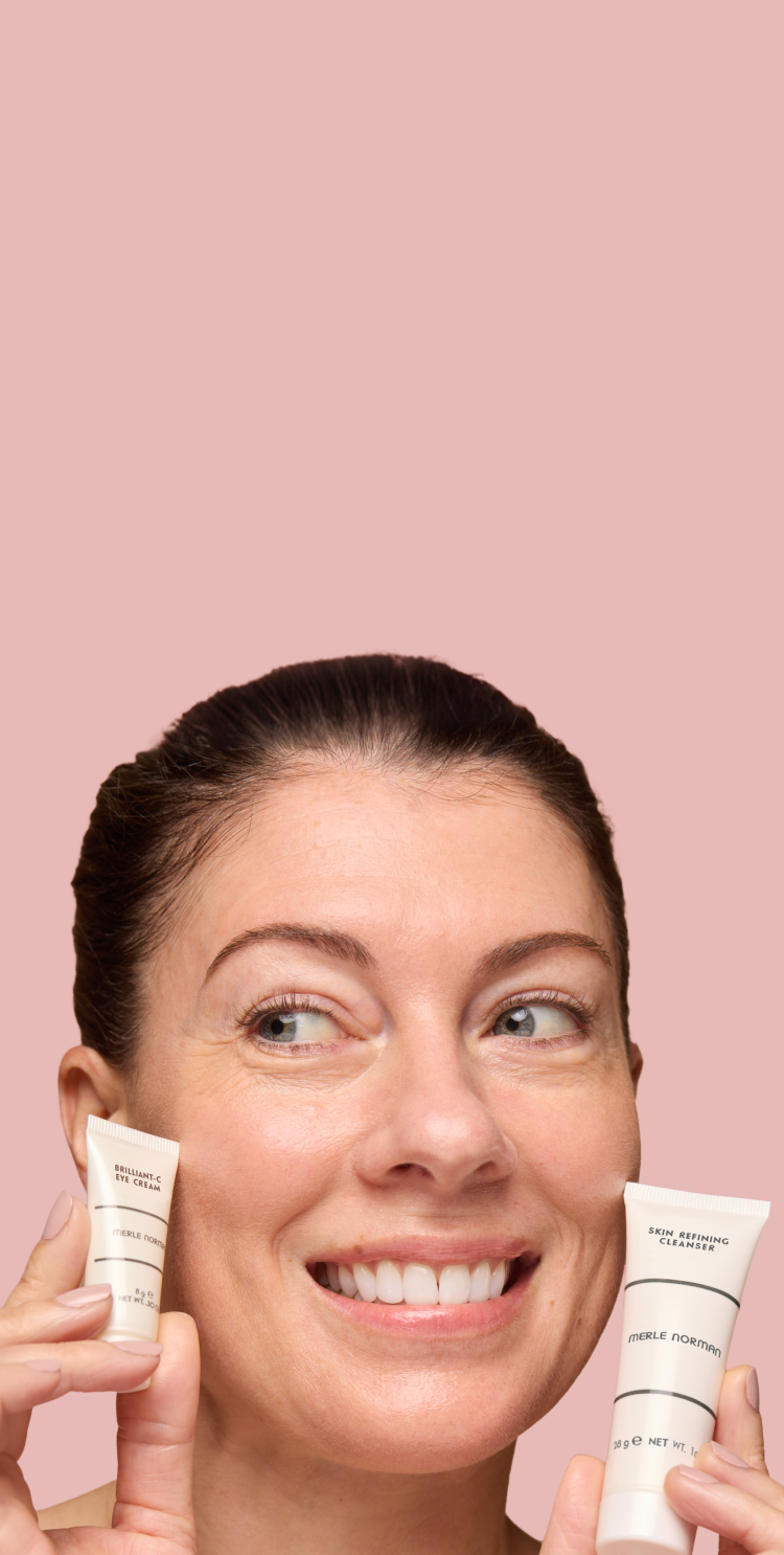 Model holding 2 trial sized images