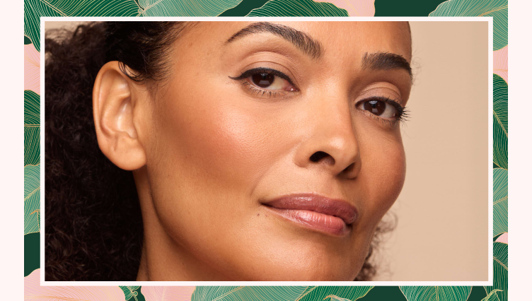 Three-quarter view of a finished makeup look on the face